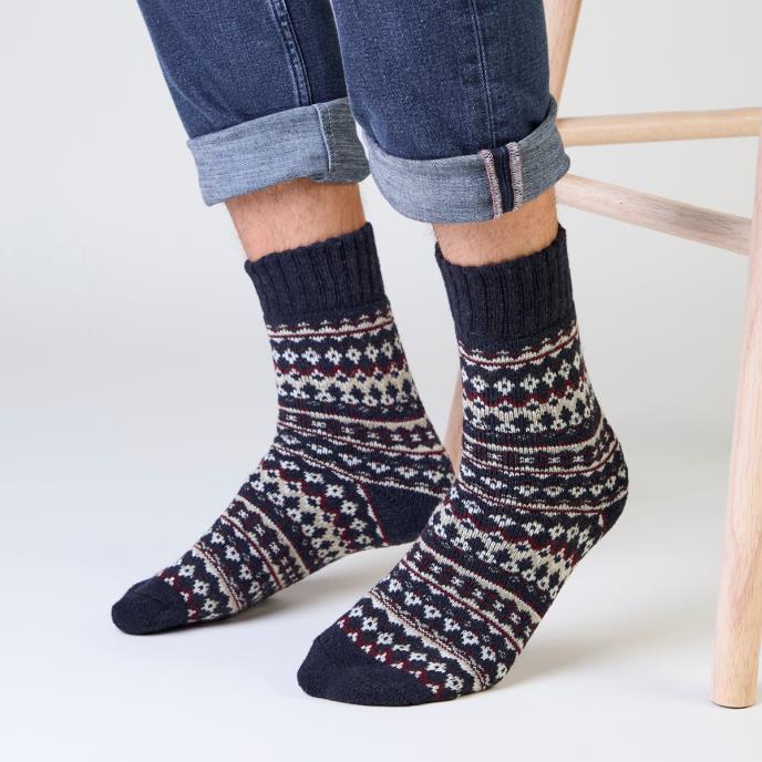 totes toasties® Mens Wool Blend Thermal Fair Isle Socks (Twin Pack) Navy Fair Isle Extra Image 2